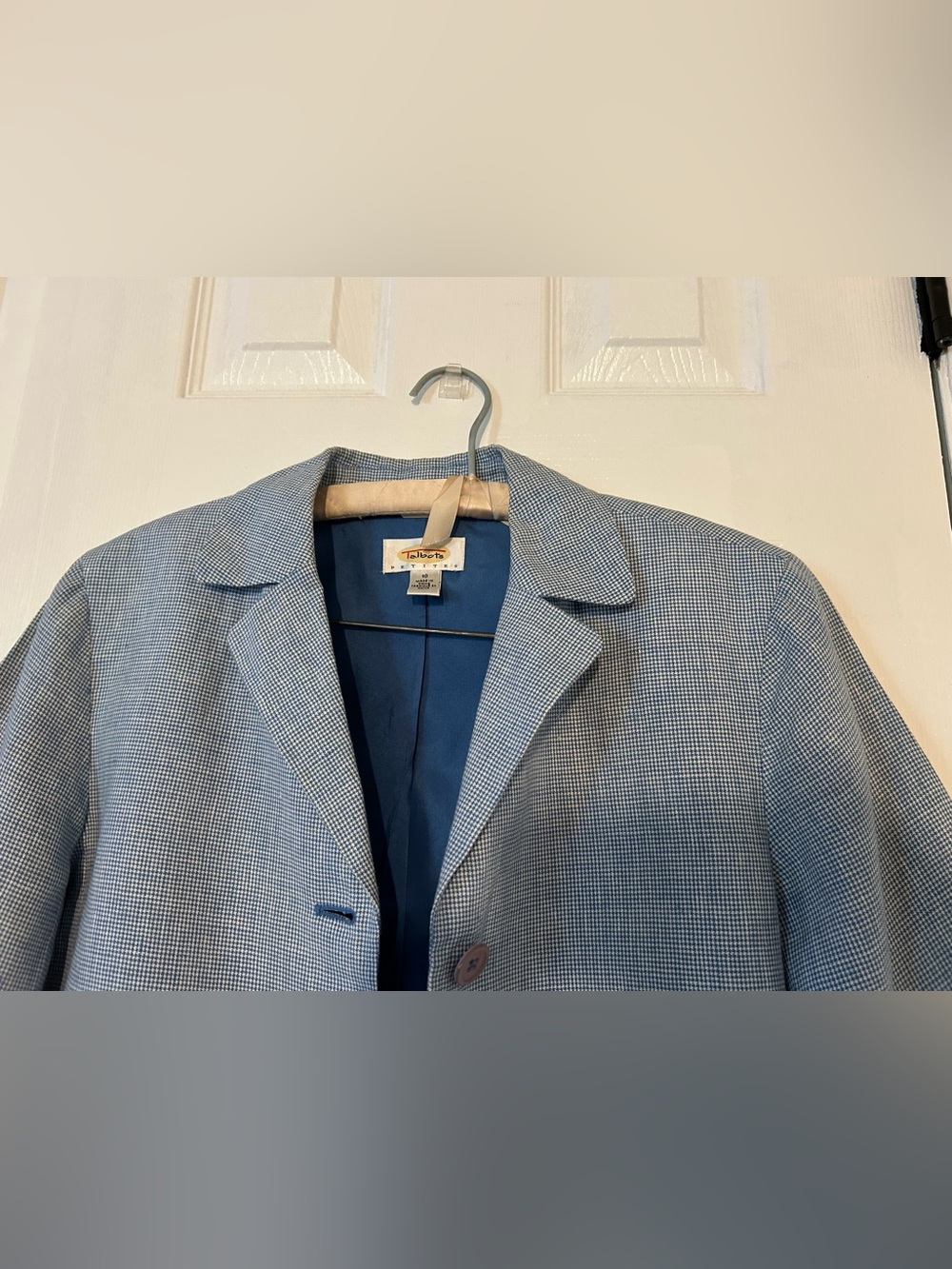 Talbots Women Petites Blue Houndstooth 100% Linen Blazer Women’s Size 10 - Picture 4 of 11